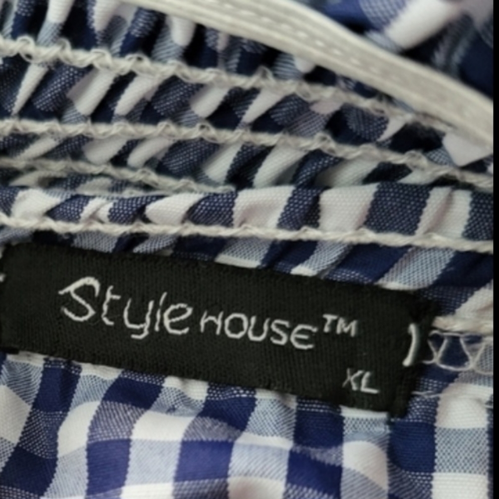Blue Gingham "Off Shoulder or Not" Dress or Oversize Top Size XL by Style House - Picture 5 of 6